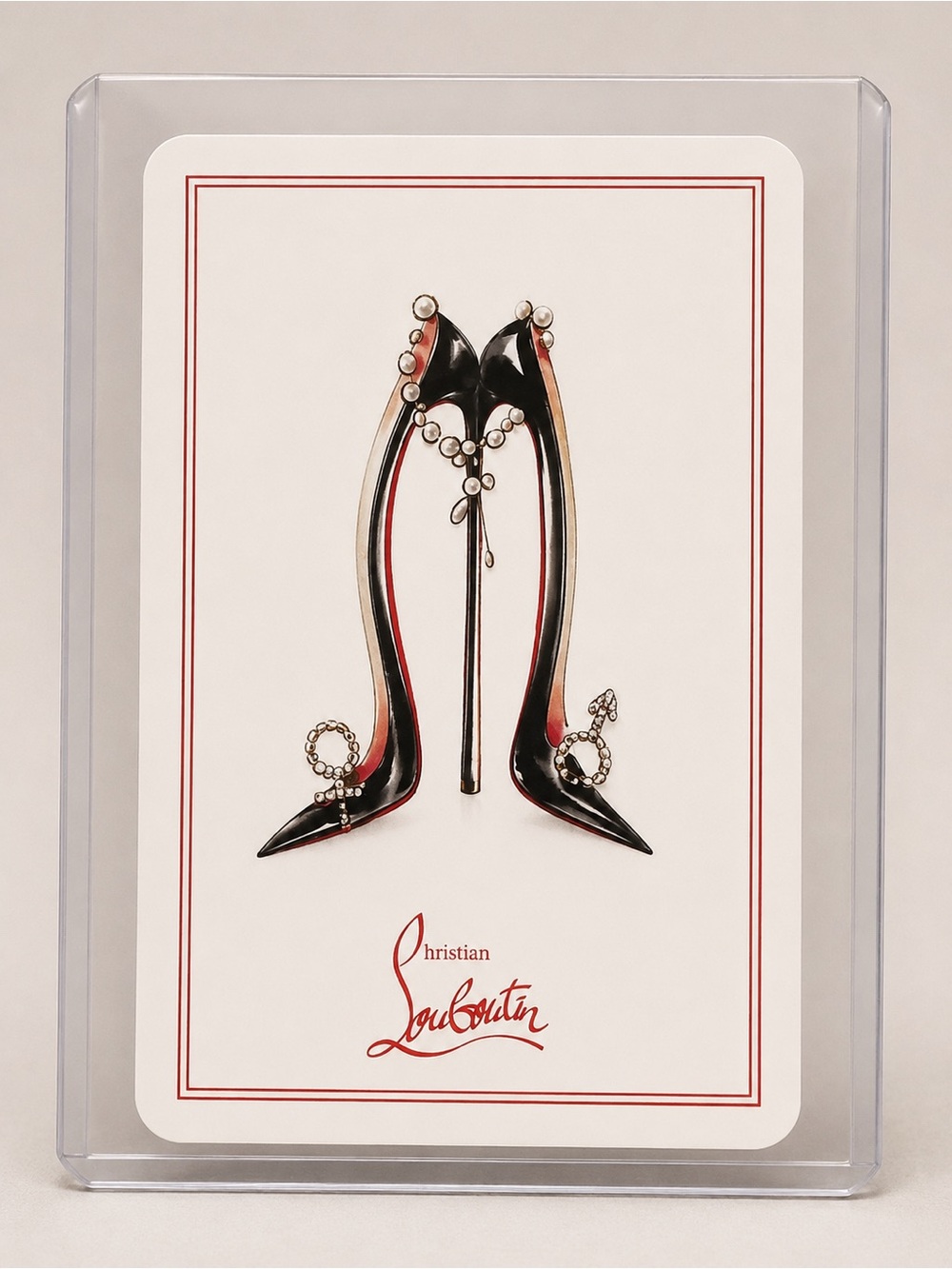 Christian Louboutin Black with Red-Trim Stiletto 5 Spade Playing Card